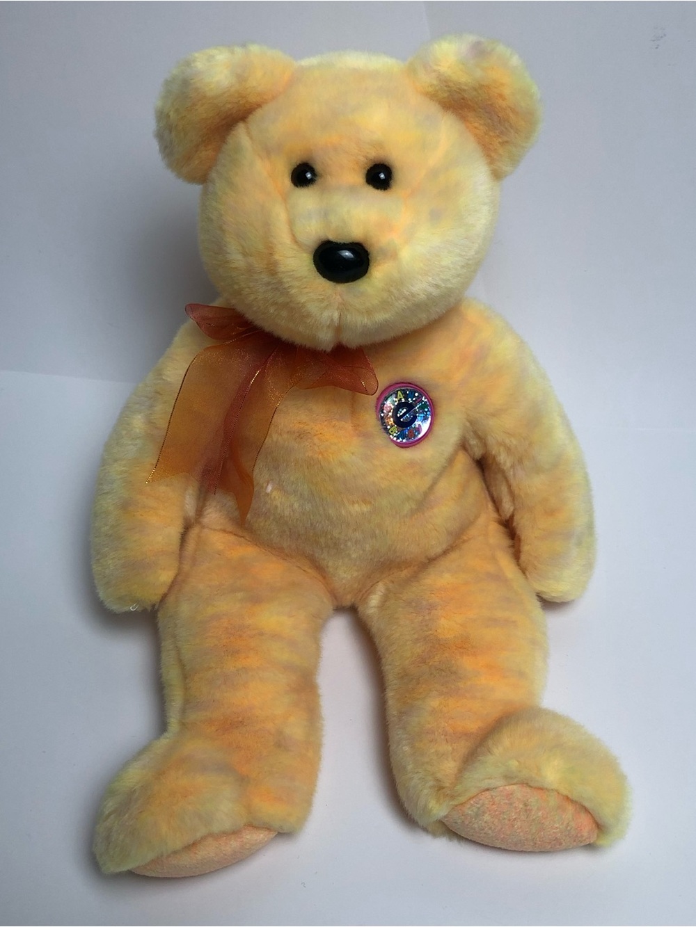Vintage Beanie Buddy TY inc Plush “Sunny the Bear” 2001 Tie-Dye Sparkly Bow Y2K